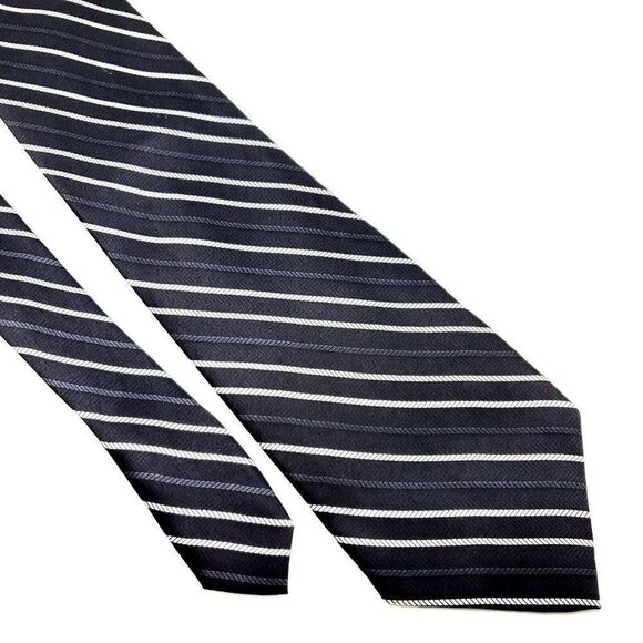 George Silk Tie Black Striped Wide - Picture 1 of 6